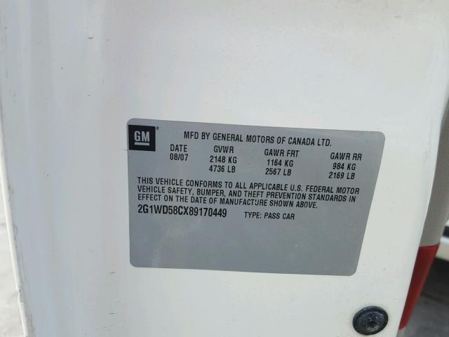 2G1WD58CX89170449 - 2008 CHEVROLET IMPALA SUP 白色 照片 10