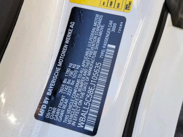 WBALL5C58EJ105635 - 2014 BMW Z4 SDRIVE2 WHITE photo 10