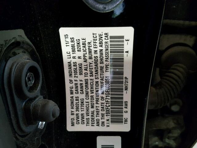 19XFC1F71GE003051 - 2016 HONDA CIVIC EXL BLACK photo 10