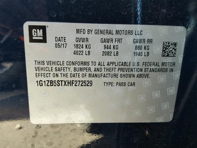 1G1ZB5STXHF272529 - 2017 CHEVROLET MALIBU LS BLUE photo 10