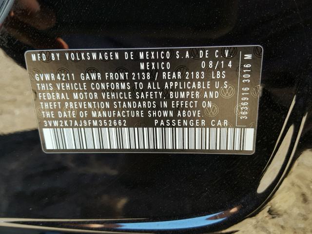 3VW2K7AJ9FM352662 - 2015 VOLKSWAGEN JETTA BASE Սև լուսանկար 10