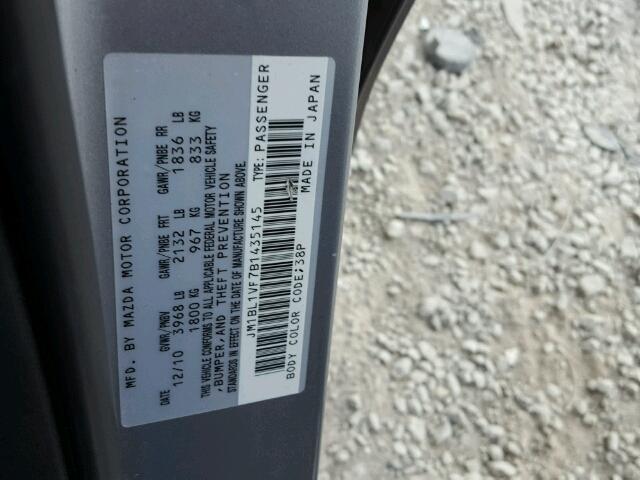 JM1BL1VF7B1435145 - 2011 MAZDA 3 I GRAY photo 10