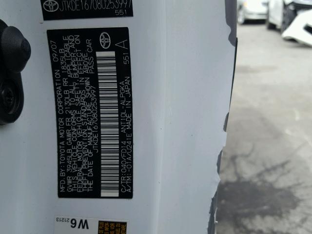 JTKDE167080253997 - 2008 TOYOTA SCION TC 白色 照片 10