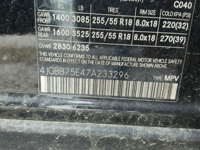 4JGBB75E47A233296 - 2007 MERCEDES-BENZ ML 500 BLACK photo 10