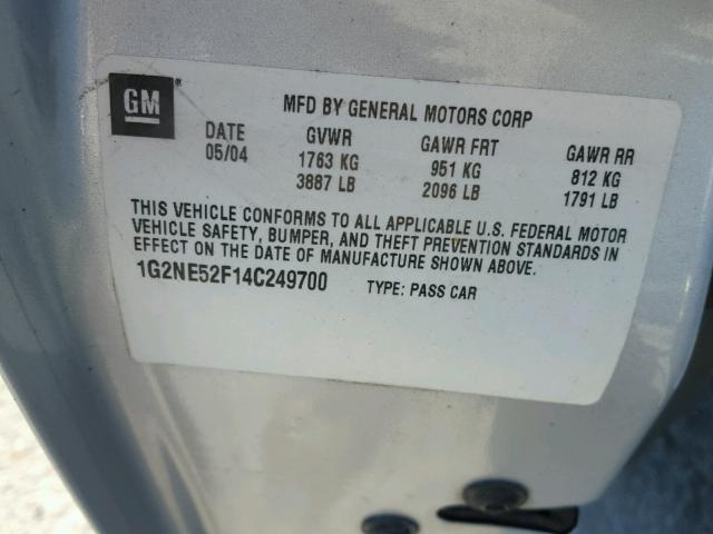 1G2NE52F14C249700 - 2004 PONTIAC GRAND AM S Gümüş foto 10