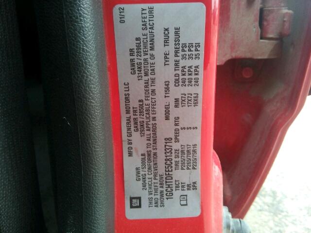 1GCHTDFE5C8133718 - 2012 CHEVROLET COLORADO L RED photo 10