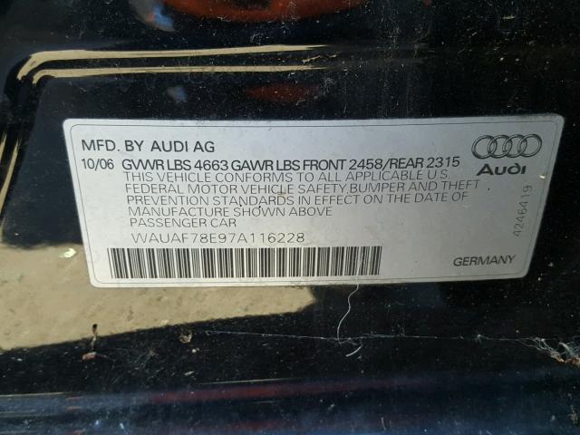 WAUAF78E97A116228 - 2007 AUDI A4 2 BLACK photo 10