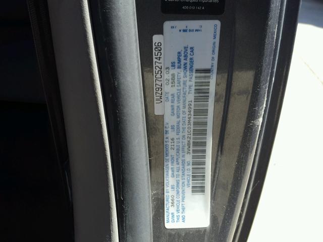 3VWBK21C03M434991 - 2003 VOLKSWAGEN NEW BEETLE 石墨色 照片 10