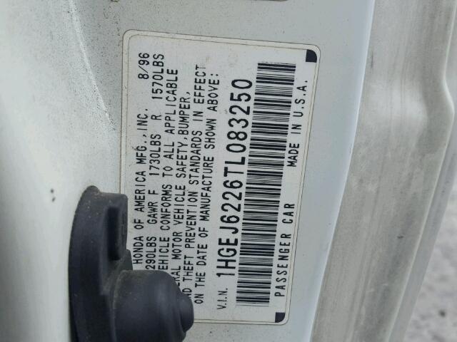 1HGEJ6226TL083250 - 1996 HONDA CIVIC DX WHITE photo 10