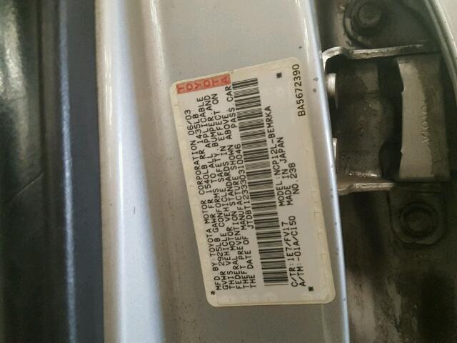 JTDBT123330310046 - 2003 TOYOTA ECHO SILVER photo 10