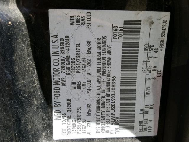 5LMPU28L9XLJ08356 - 1999 LINCOLN NAVIGATOR BLACK photo 10