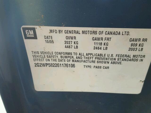 2G2WP582261176106 - 2006 PONTIAC GRAND PRIX GRAY photo 10