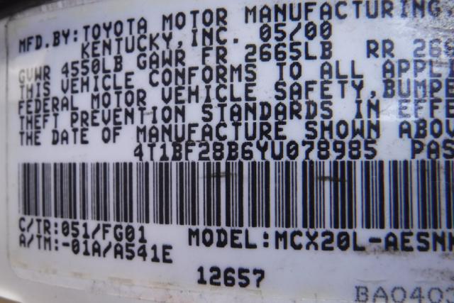 4T1BF28B6YU078985 - 2000 TOYOTA AVALON XL WHITE photo 10