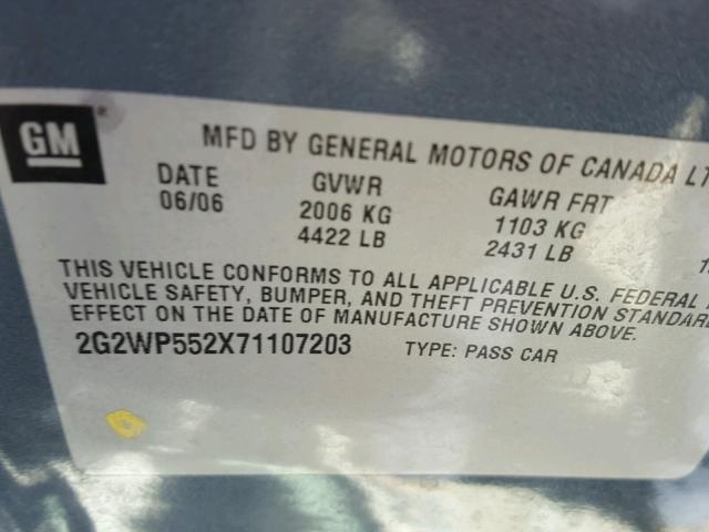 2G2WP552X71107203 - 2007 PONTIAC GRAND PRIX BLUE photo 10