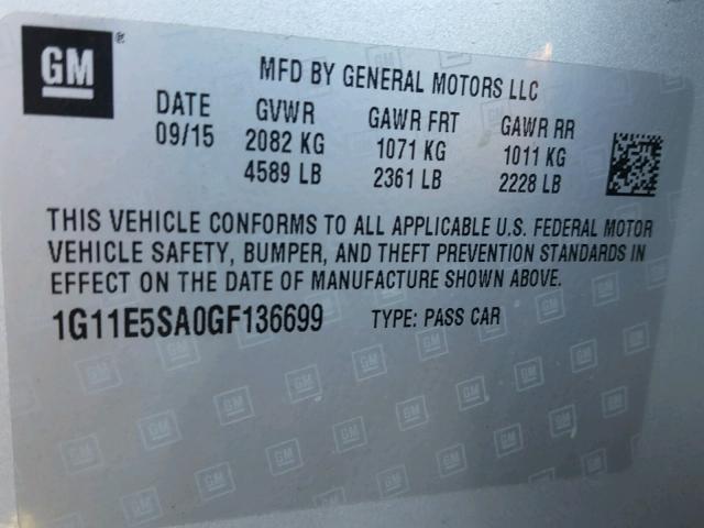 1G11E5SA0GF136699 - 2016 CHEVROLET MALIBU LIM 银色 照片 10