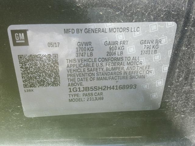 1G1JB5SH2H4168993 - 2017 CHEVROLET SONIC LS 黑色 照片 10