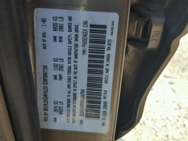 2B3HD46RX2H186764 - 2002 DODGE INTREPID S ბეჟი ფოტო 10