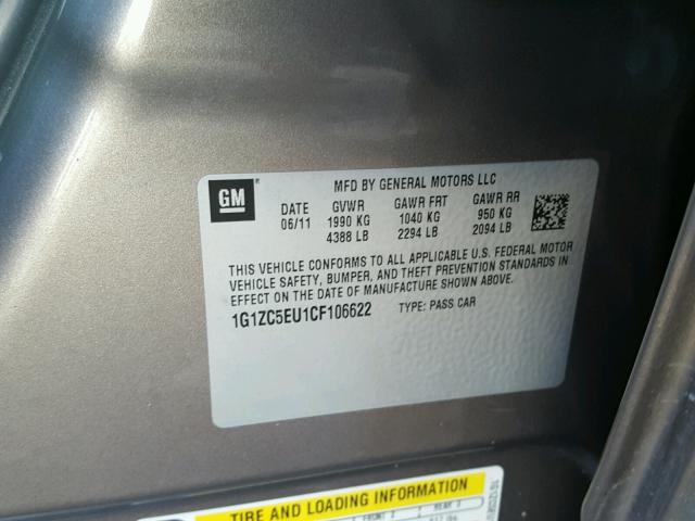 1G1ZC5EU1CF106622 - 2012 CHEVROLET MALIBU 1LT BROWN photo 10