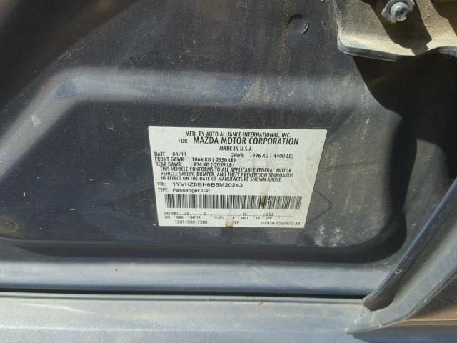 1YVHZ8BH6B5M20243 - 2011 MAZDA 6 I Grafit fotoğraf 10