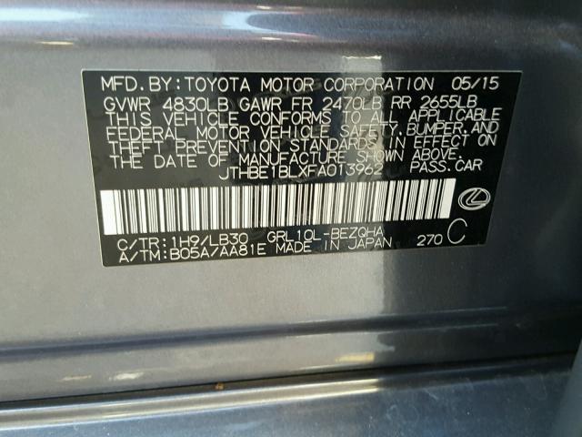 JTHBE1BLXFA013962 - 2015 LEXUS GS 350 GRAY photo 10