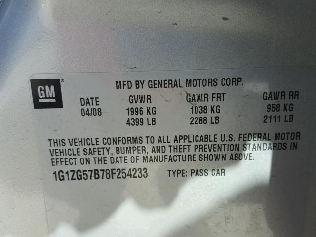 1G1ZG57B78F254233 - 2008 CHEVROLET MALIBU LS Күміс фото 10