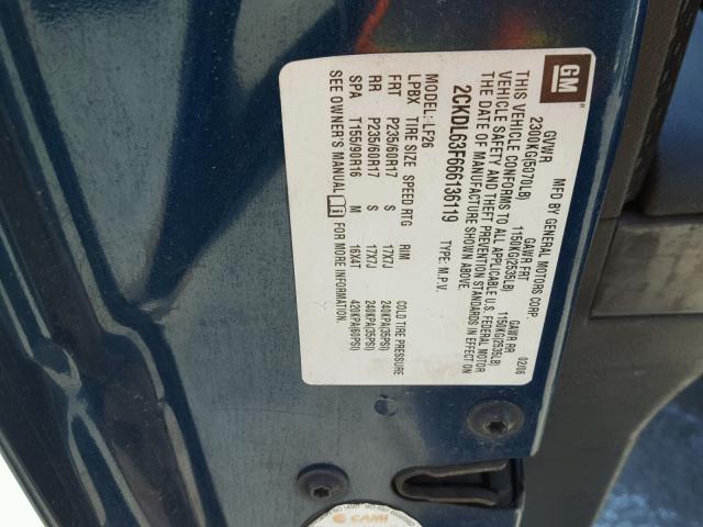 2CKDL63F666136119 - 2006 PONTIAC TORRENT BLUE photo 10