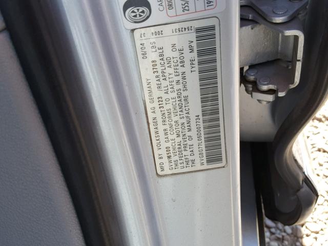 WVGBG77L05D007734 - 2005 VOLKSWAGEN TOUAREG 3. SILVER photo 10