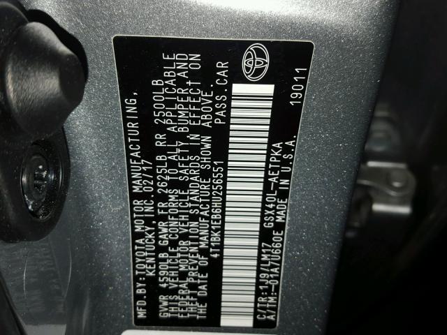 4T1BK1EB6HU256551 - 2017 TOYOTA AVALON XLE SILVER photo 10