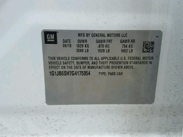 1G1JB6SH7G4175054 - 2016 CHEVROLET SONIC LS WHITE photo 10