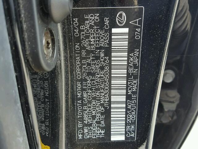 JTHBA30G645038764 - 2004 LEXUS ES BLACK photo 10