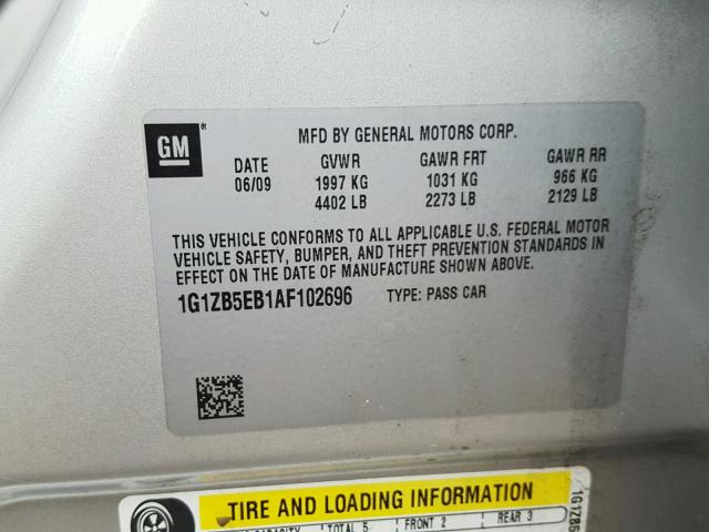 1G1ZB5EB1AF102696 - 2010 CHEVROLET MALIBU LS 银色 照片 10