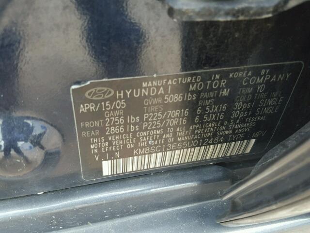 KM8SC13E65U012484 - 2005 HYUNDAI SANTA FE G BLUE photo 10