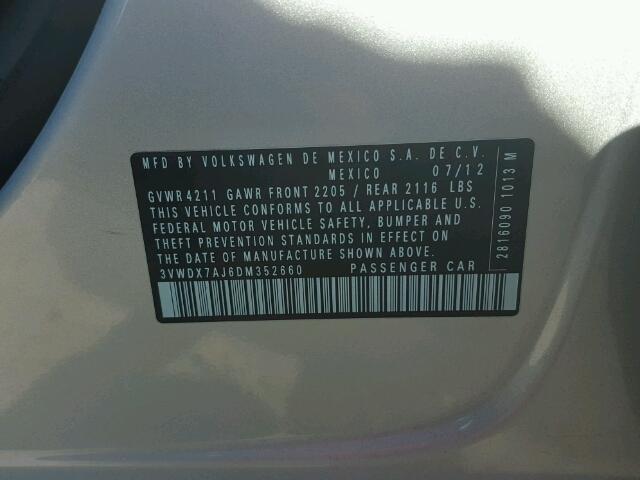 3VWDX7AJ6DM352660 - 2013 VOLKSWAGEN JETTA SE 银色 照片 10