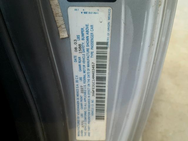 3VWFE31C14M403457 - 2004 VOLKSWAGEN NEW BEETLE 银色 照片 10