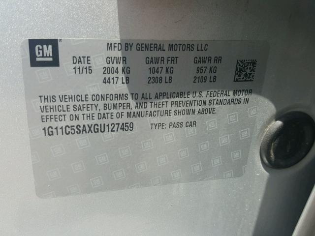 1G11C5SAXGU127459 - 2016 CHEVROLET MALIBU LIM 银色 照片 10