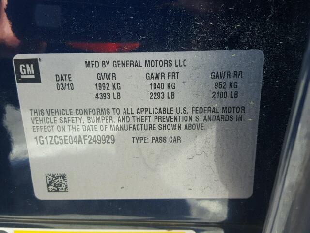 1G1ZC5E04AF249929 - 2010 CHEVROLET MALIBU 1LT ლურჯი ფოტო 10