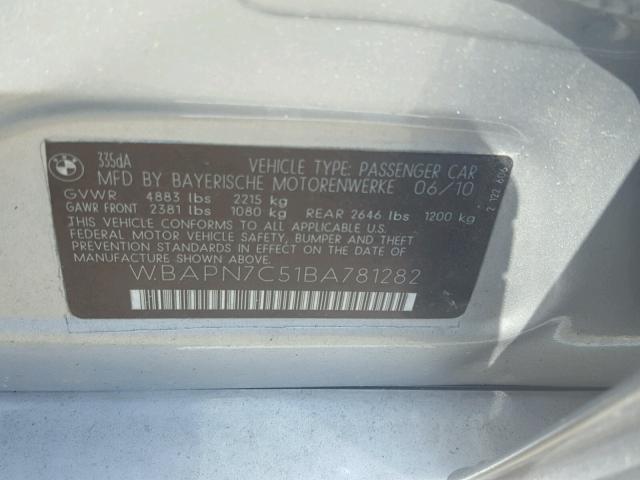 WBAPN7C51BA781282 - 2011 BMW 335 D SILVER photo 10