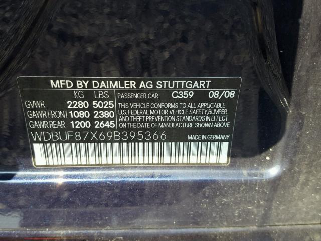 WDBUF87X69B395366 - 2009 MERCEDES-BENZ E 350 4MAT BLUE photo 10