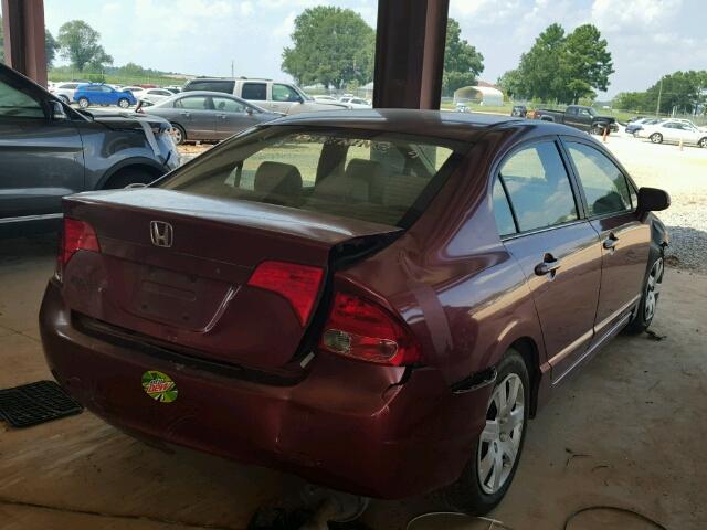 1HGFA16526L152872 - 2006 HONDA CIVIC LX RED photo 4