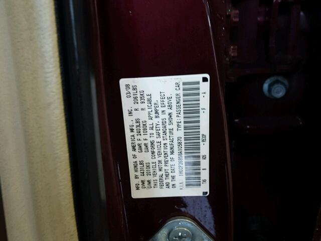 1HGCP26858A105870 - 2008 HONDA ACCORD EXL MAROON photo 10