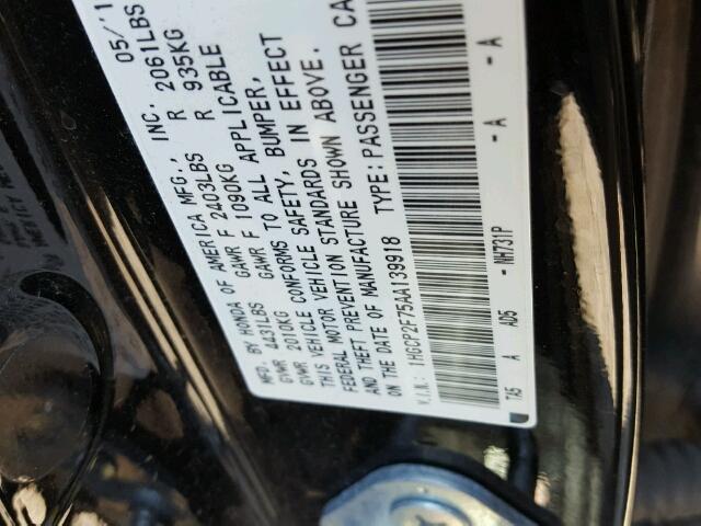 1HGCP2F75AA139918 - 2010 HONDA ACCORD EX BLACK photo 10