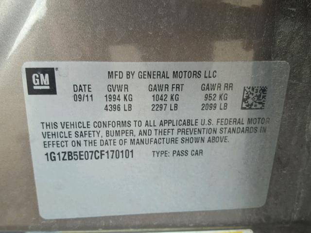 1G1ZB5E07CF170101 - 2012 CHEVROLET MALIBU LS ოქროსფერი ფოტო 10