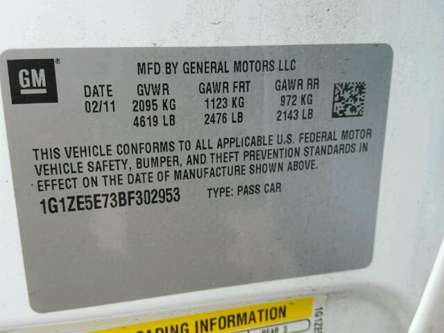 1G1ZE5E73BF302953 - 2011 CHEVROLET MALIBU LTZ 白色 照片 10