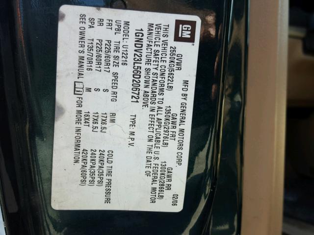 1GNDV23L56D206721 - 2006 CHEVROLET UPLANDER L 绿色 照片 10