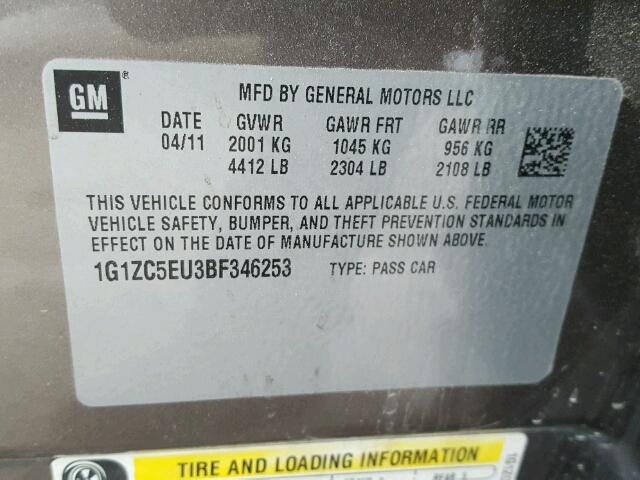 1G1ZC5EU3BF346253 - 2011 CHEVROLET MALIBU 1LT 棕色 照片 10