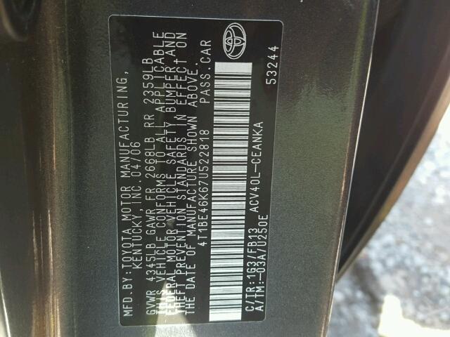 4T1BE46K67U522818 - 2007 TOYOTA CAMRY NEW GRAY photo 10