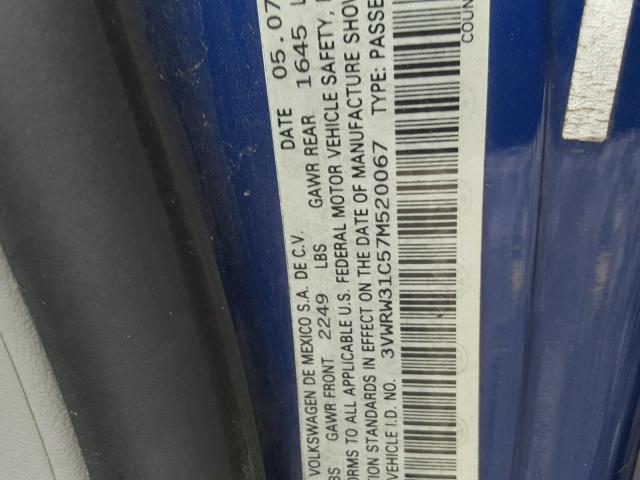 3VWRW31C57M520067 - 2007 VOLKSWAGEN NEW BEETLE Mavi foto 10