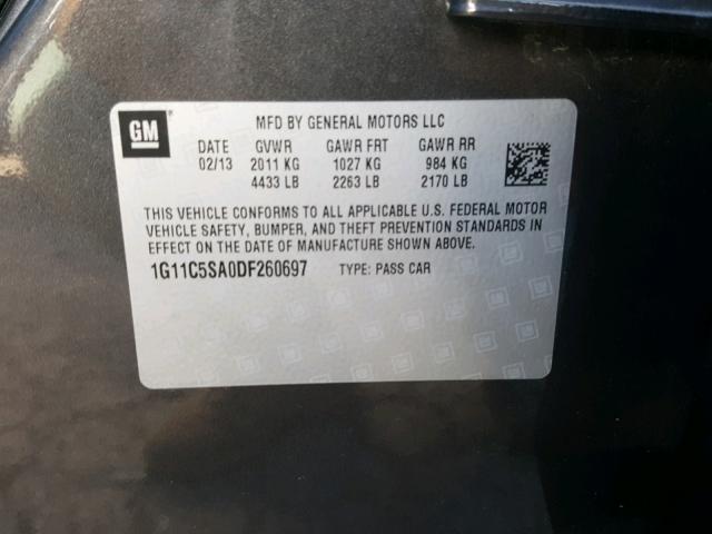 1G11C5SA0DF260697 - 2013 CHEVROLET MALIBU 1LT 灰色 照片 10