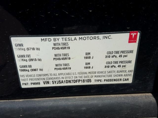 5YJSA1DN7DFP18105 - 2013 TESLA MODEL S BLUE photo 10