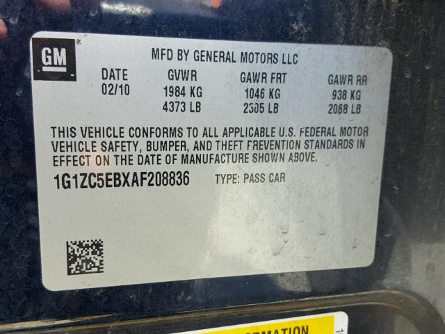 1G1ZC5EBXAF208836 - 2010 CHEVROLET MALIBU 1LT 蓝色 照片 10